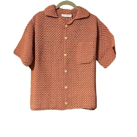 Savannah Morrow The Label Rico Crochet Button Up Sweater in Guava Size M/L NWT - Picture 1 of 8